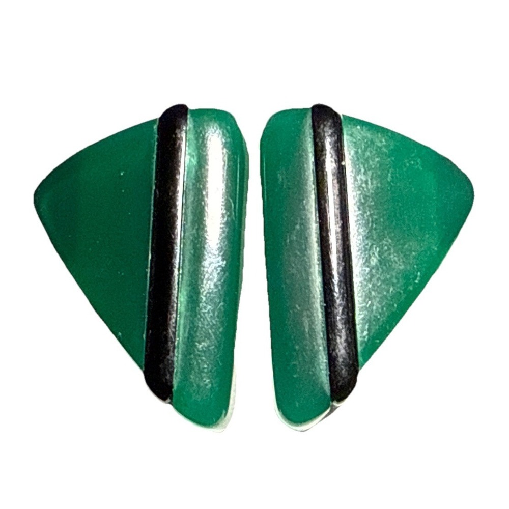 Vintage Geometric Triangle Retro Earrings Green and Blackā Plastic J15-22